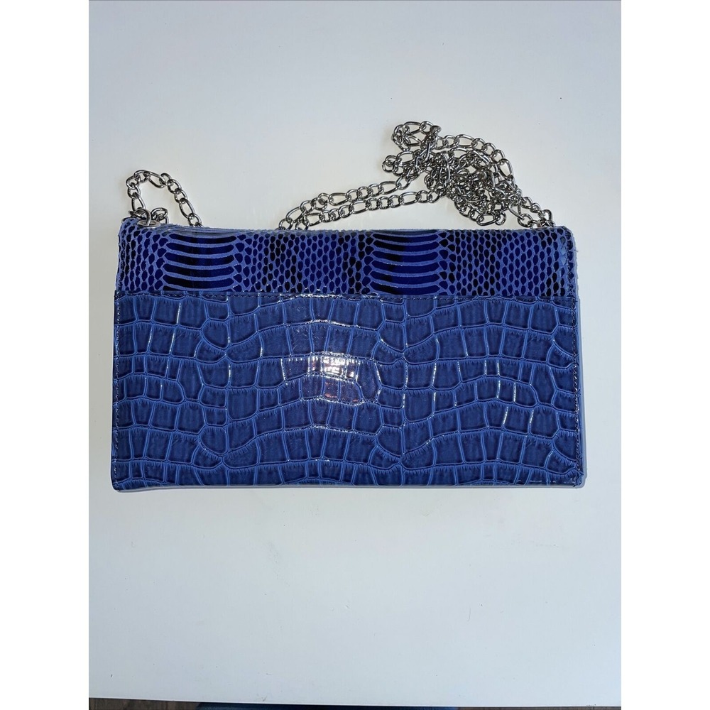 White House Black Market Blue Clutch Wallet Purse Bag  Chain Faux Croc Y2K Party - Picture 2 of 4